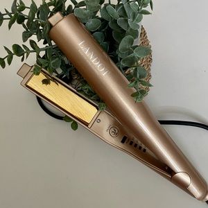 Landot Curling Straightening Iron 2 in 1 Hair Tool Heat Product Rose Gold w/ Bag